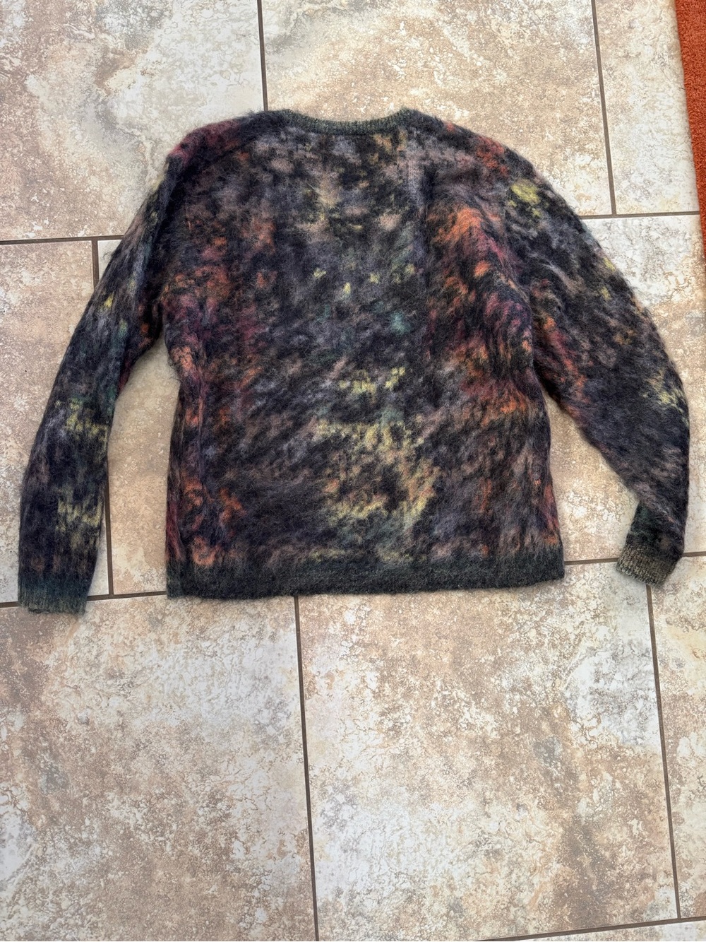 John Varvatos Black Fuzzy Crewneck Sweater with Multicolor Accents